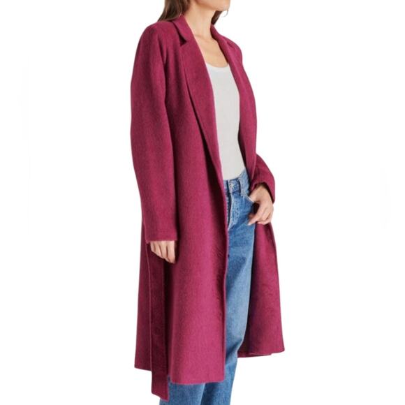 Steve Madden Womens Belted Long Coat Size XS Purple Textured Winter Chic Cozy - Picture 2 of 11